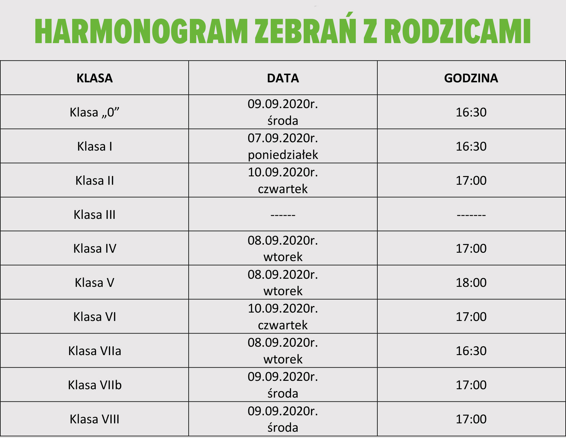 Harmonogram Zebra Z Rodzicami Wrzesie