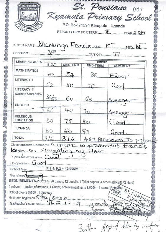 Nkwanga Francis report 2020