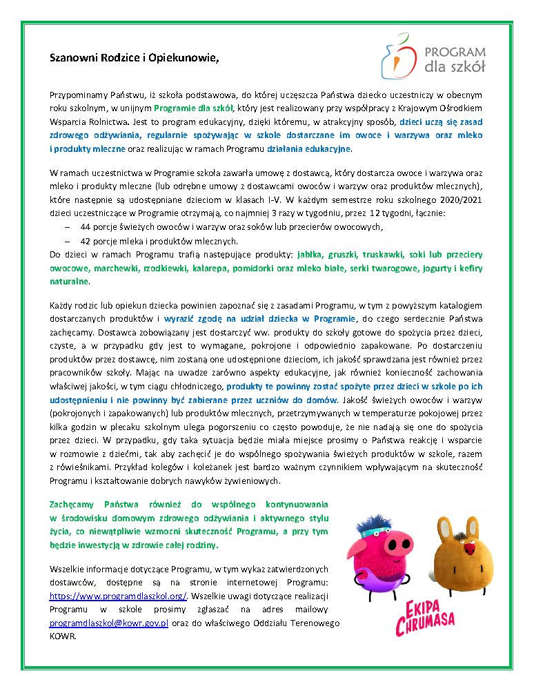 Program dla szkol Informacja dla rodzicow