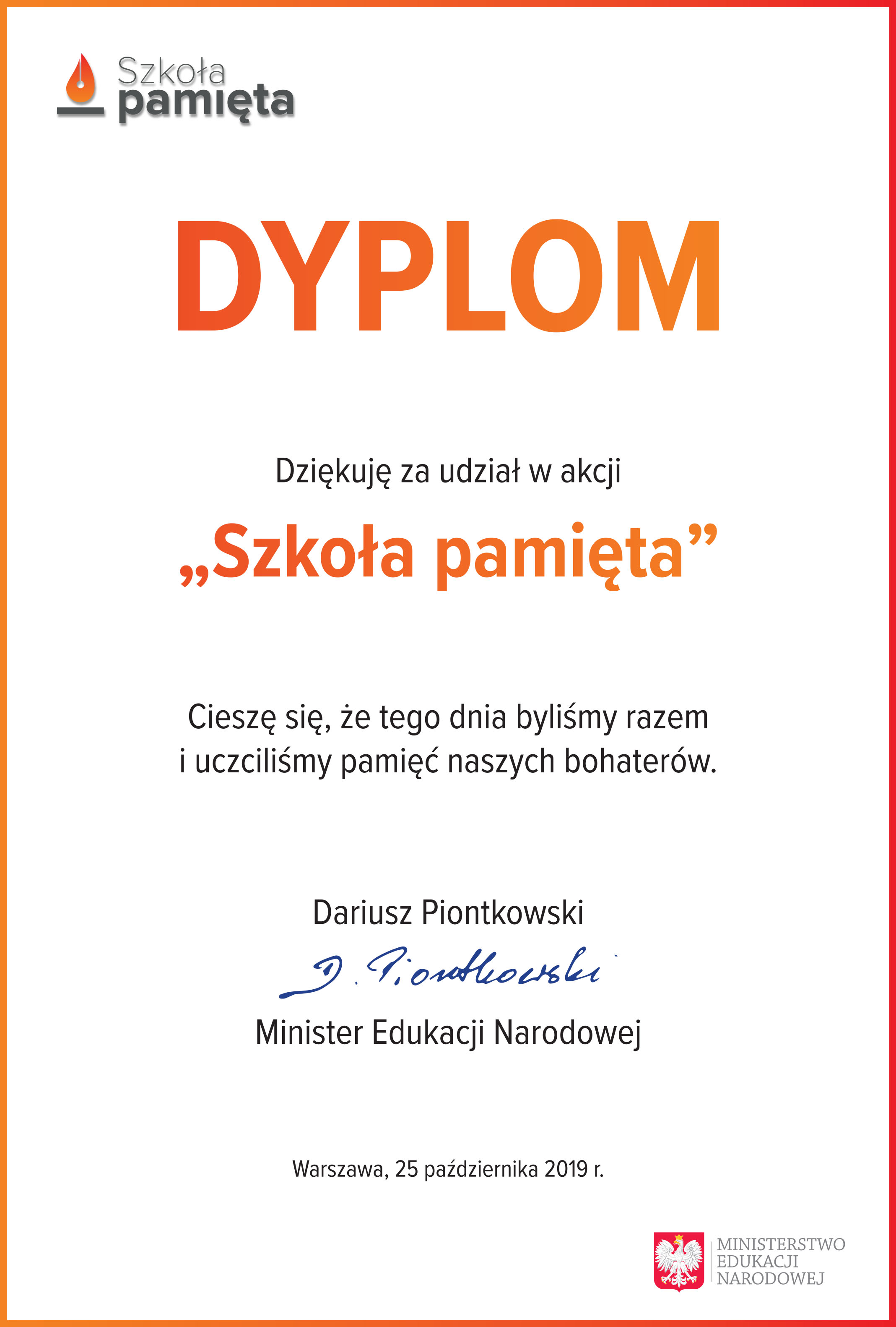 Szkola pamieta Dyplom2019