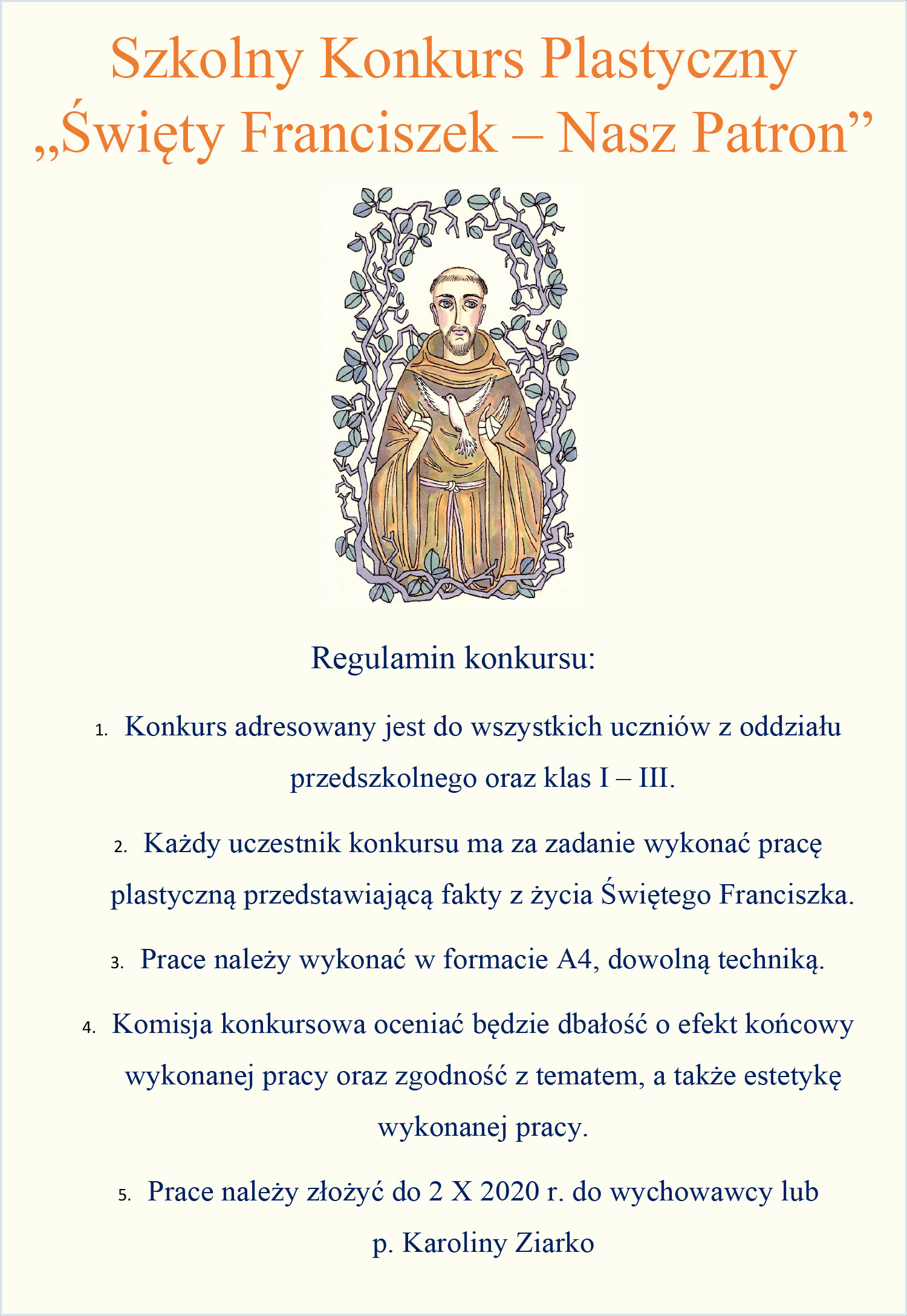 Szkolny Konkurs Plastyczny sw. Franciszek 2020 21