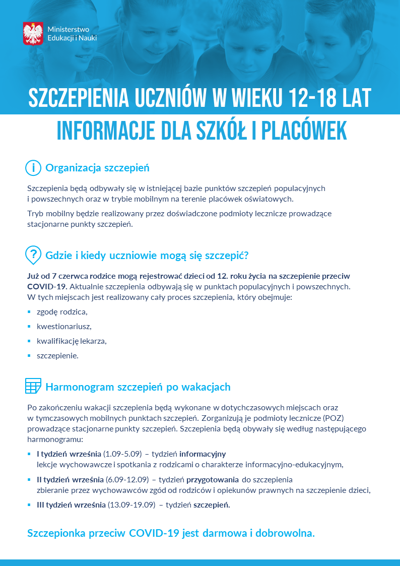 szczepieniauczniowwwieku1218latinformacjedlaszkoliplacowekplakatinformacyjny